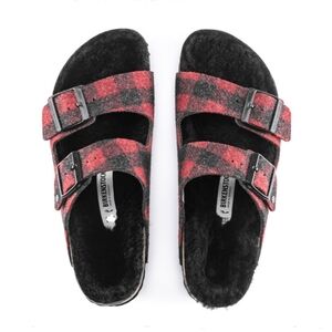 Birkenstock Mens NEW Arizona Shearling Wool Plaid Red Sandals Size 11 NIB